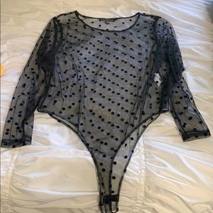NWOT Black lace polka dot bodysuit